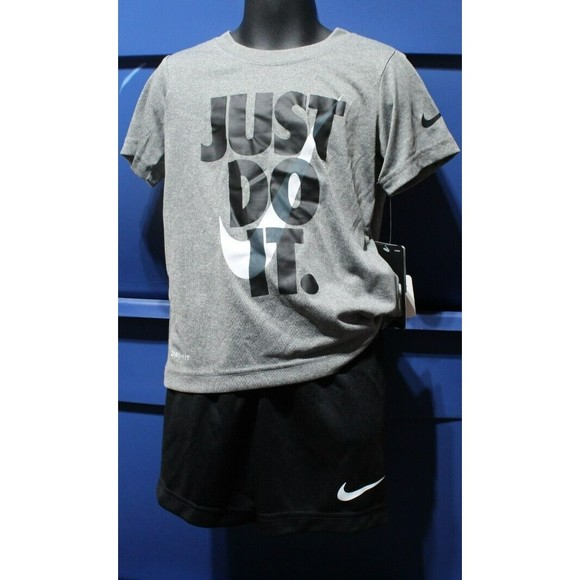 Nike Boy`s Dri-Fit T-Shirt & Shorts 2 Piece Set (Black(66F026-023)/White/Grey - Picture 1 of 3